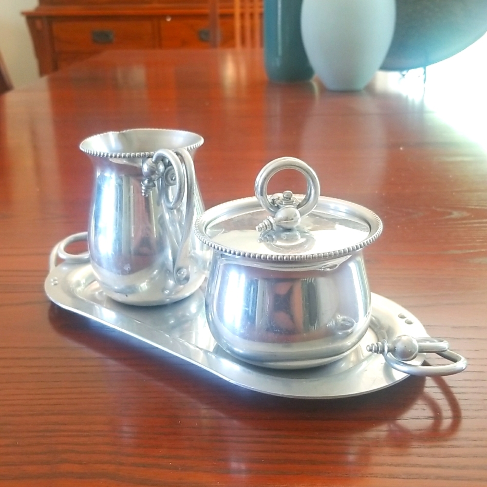 Vintage metal cream and sugar set